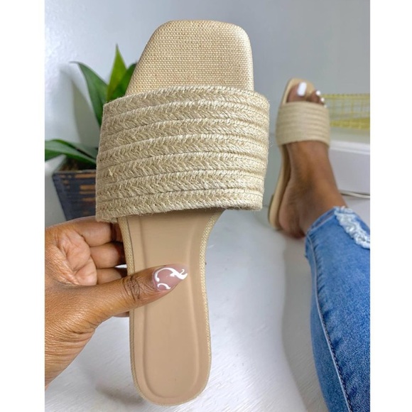 Natural Woven Strap Slides in Cream - Picture 6 of 6